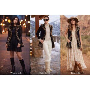 Alberto Makali Women’s Fur Trim Knit Vest Black L Whimsygoth Boho Quiet Luxury